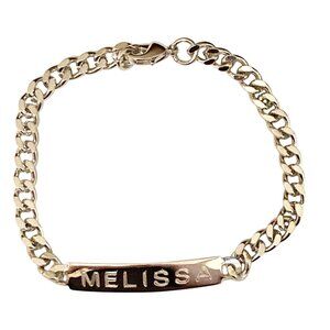 Vintage Name ID Bracelet MELISSA Silver Tone Rhodium Plated 7.5" Girls Teen 90s